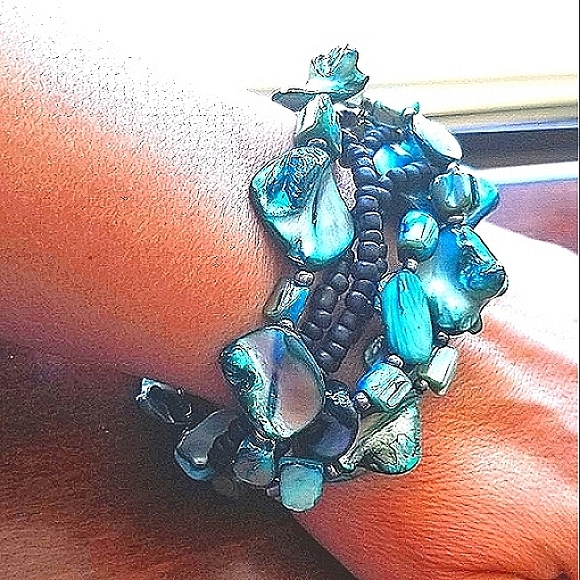 Beachy Bracelet Beads & Stones Statement Piece Varying Blues - Picture 1 of 10